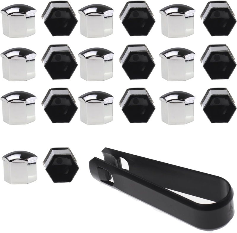 Nihfien 20 Pcs Wheel Lug Nut Covers Bolt Caps,17mm Silver Universal Anti-Rust Car Tire Nut Caps Bolt Cover,Hexagonal Plastic Tire Bolt with Removal Tool (Silver) - Image 2